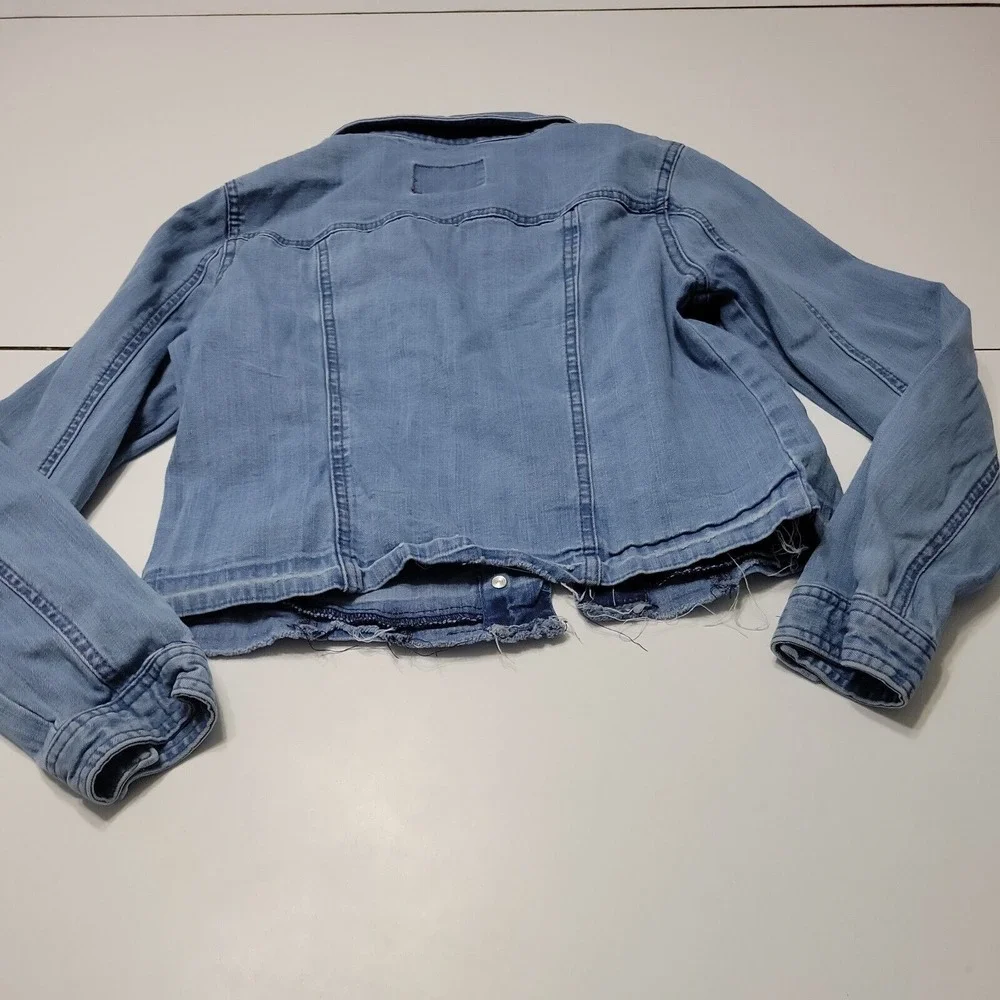 Justice Jean Jacket Girls 12 14 Blue Buttons Flap Pockets Collared Stretch Denim